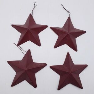 Burgundy Red Metal Wall or Hanging Christmas Tree 4 Star Ornament Set